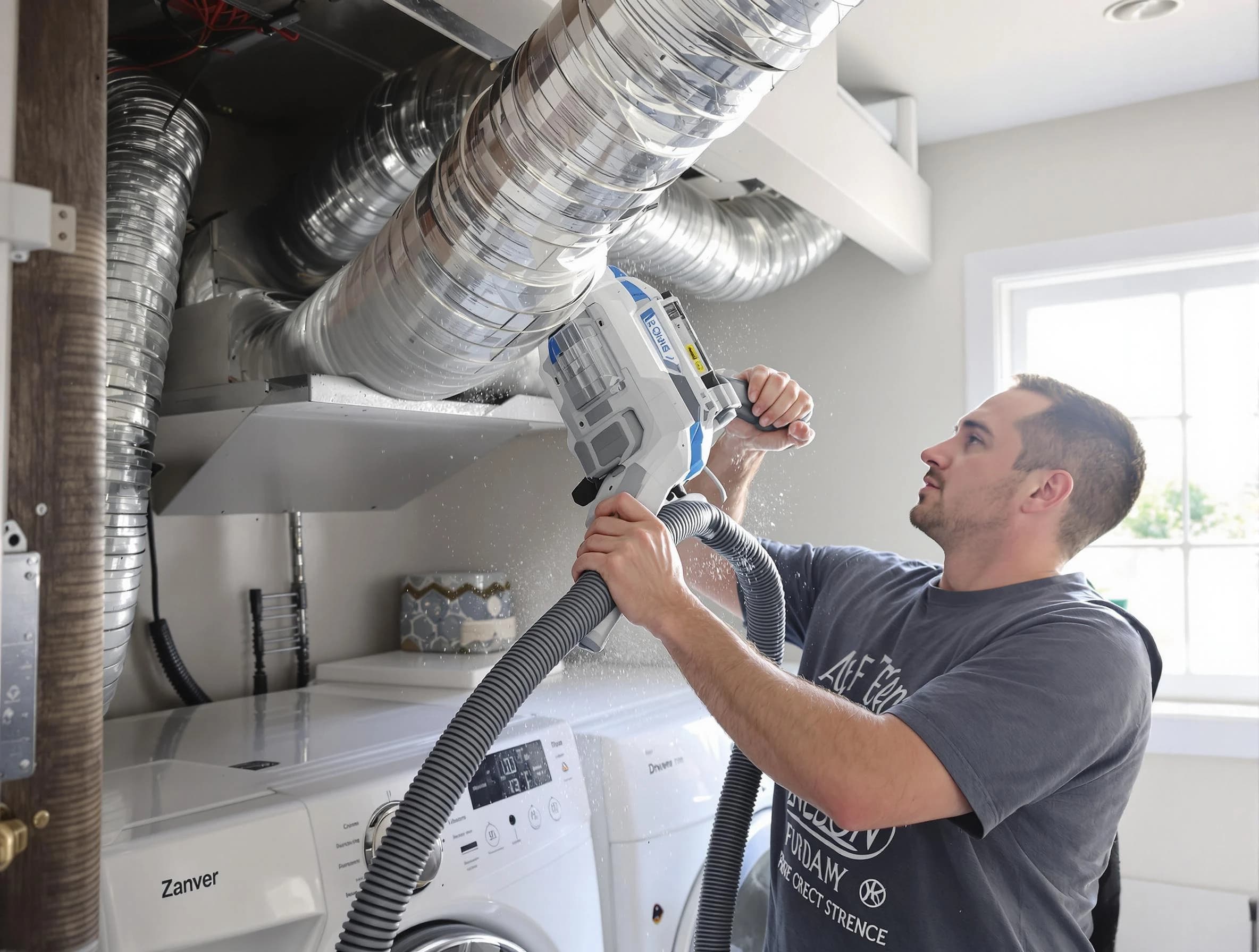 Birmingham Dryer Vent Cleaning specialist cleaning deep within a dryer vent duct system in Birmingham