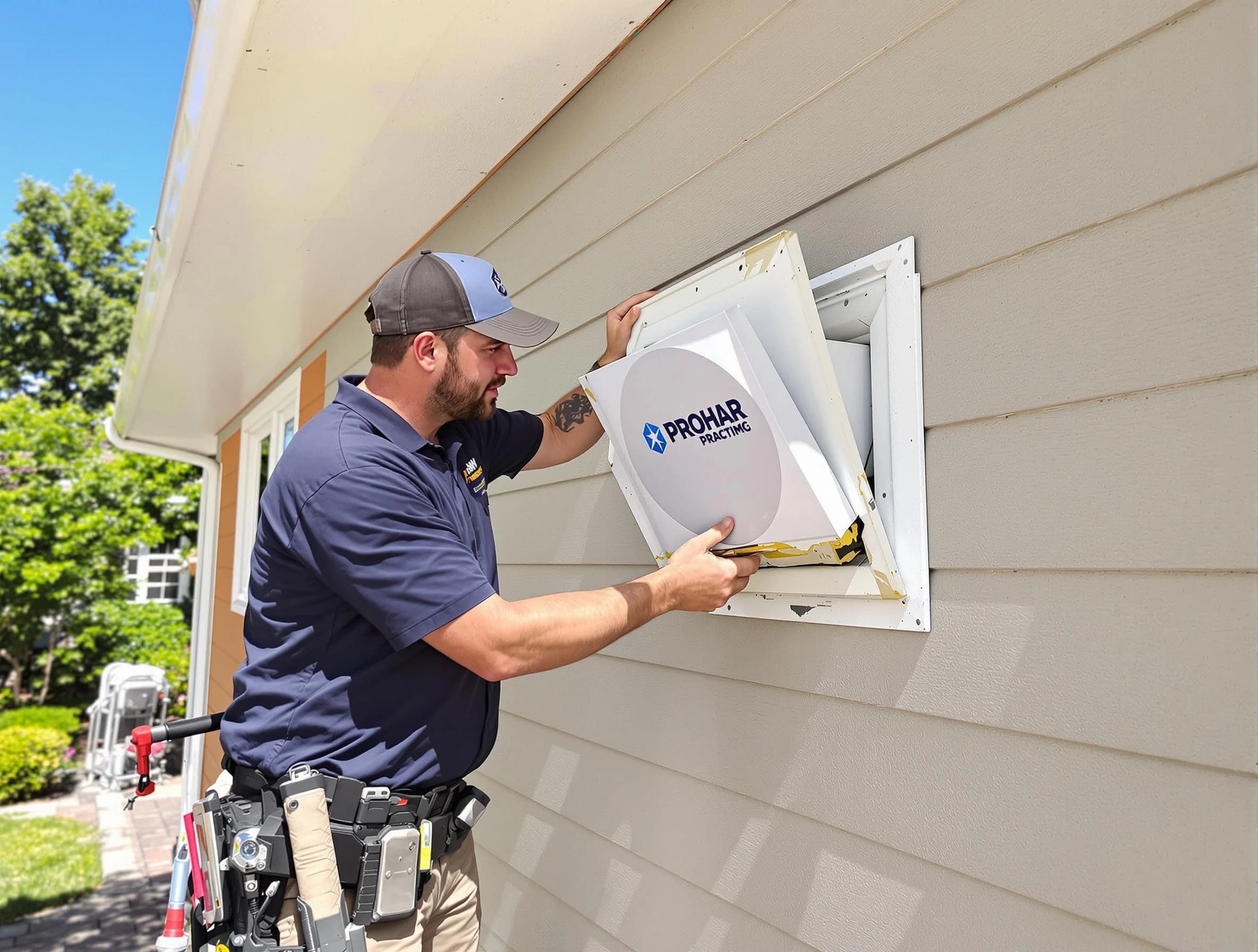 Birmingham Dryer Vent Cleaning technician installing a new protective dryer vent cover on a home in Birmingham