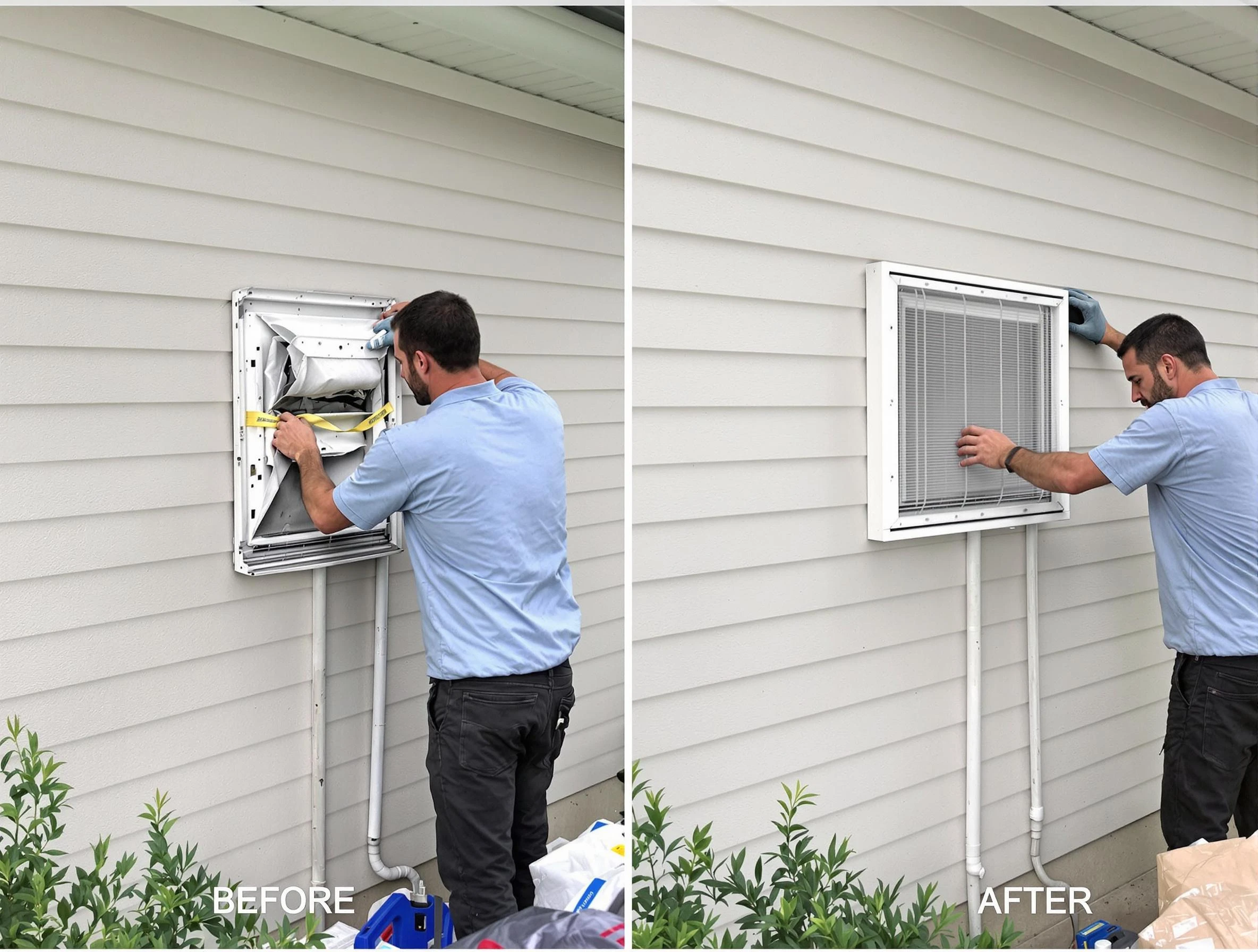 Birmingham Dryer Vent Cleaning technician installing high-quality dryer vent cover at a residential property in Birmingham